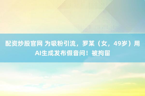 配资炒股官网 为吸粉引流，罗某（女，49岁）用AI生成发布假音问！被拘留