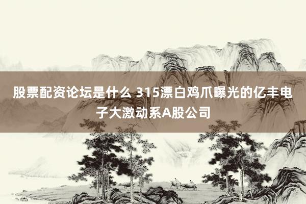 股票配资论坛是什么 315漂白鸡爪曝光的亿丰电子大激动系A股公司